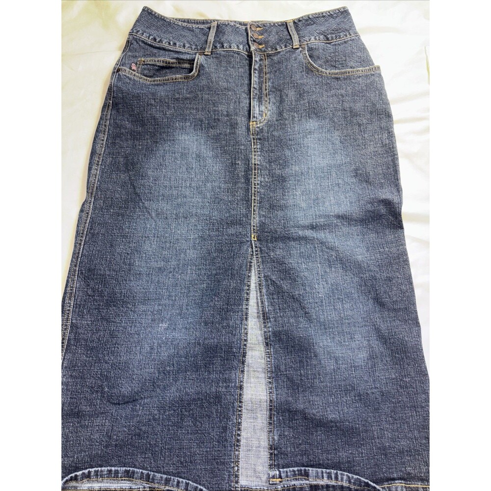 Vintage Y2K Straight & Pencil Maxi Denim Stretch Front Slit Blue Skirt Western A